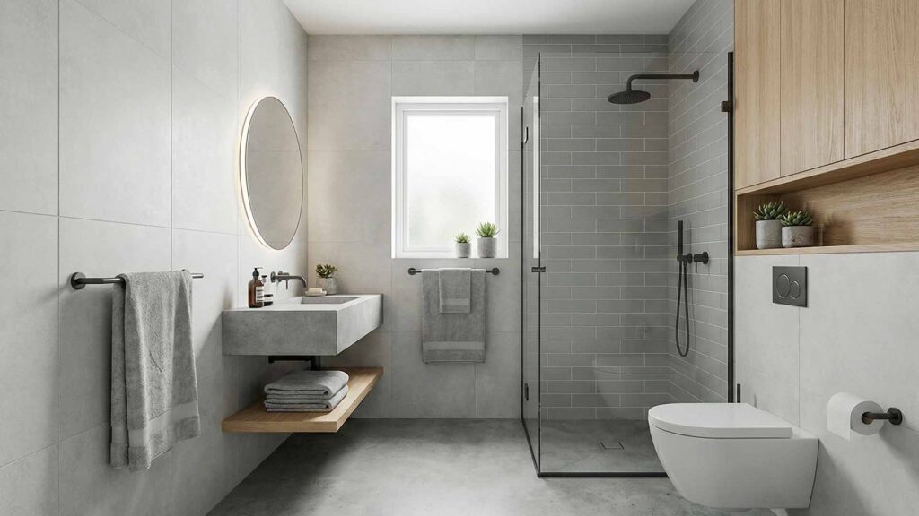 Desain Arsitek Jogja - Inspirasi Warna Cat Interior Kamar Mandi Abu-abu Muda