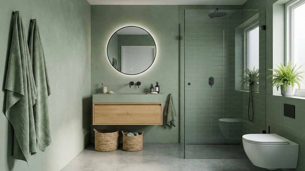 Desain Arsitek Jogja - Inspirasi Warna Cat Interior Kamar Mandi Sage Green