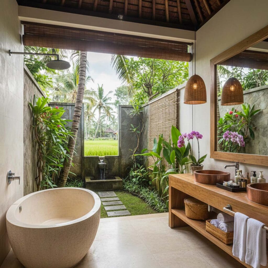 Desain Arsitek Jogja - Interior Kamar Mandi Nuansa Bali Open Air