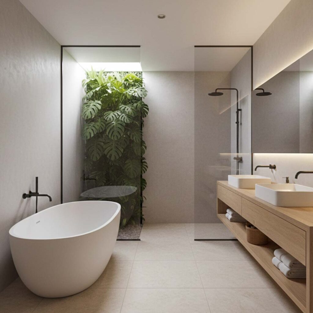 Desain Arsitek Jogja - Interior Kamar Mandi Nuansa Bali Minimalis Modern