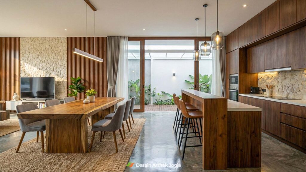 Interior Ruang Makan dan Dapur Rumah Tinggal 2 Lantai Minimalis Kontemporer Desain Arsitek Jogja - Studio DAJ