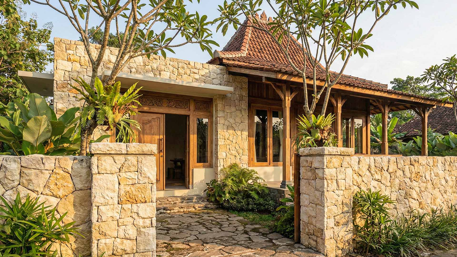 Desain Arsitek Jogja - Penerapan Batu Kapur Gunungkidul Pada Fasad Rumah Jogja Tradisional