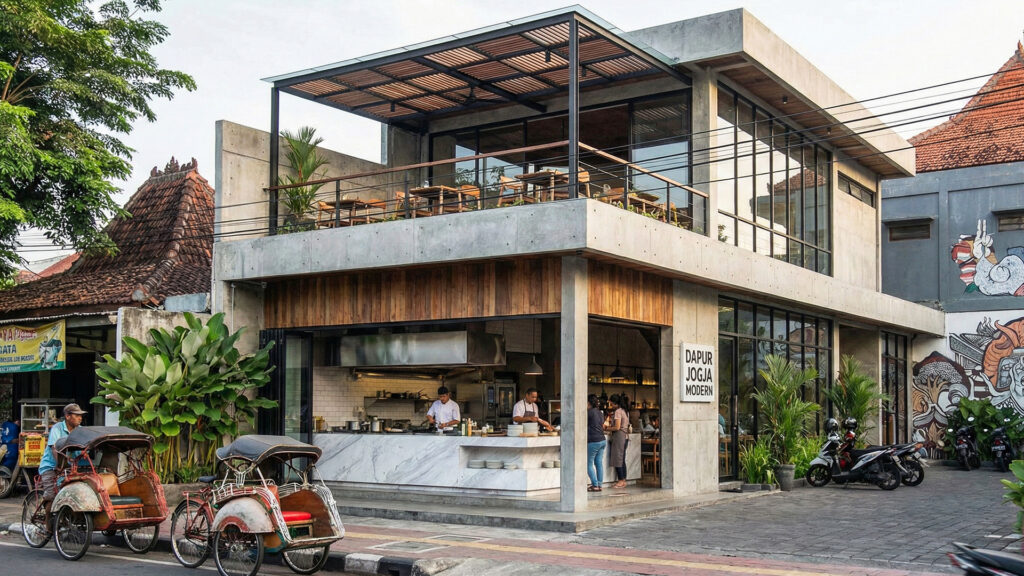 Konsep Desain Fasad Resto Open Kitchen - Desain Arsitek Jogja view 3