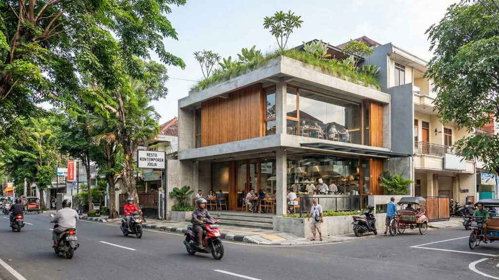 Konsep Desain Fasad Resto Open Kitchen - Desain Arsitek Jogja view 4